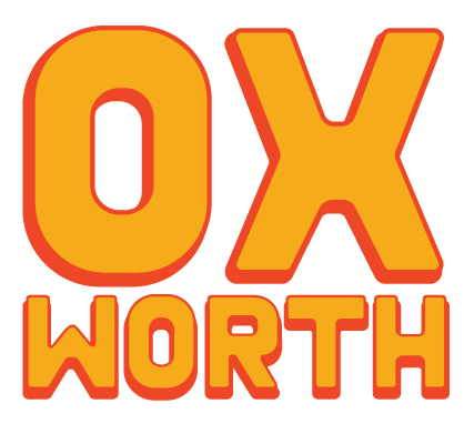 The image shows the word "WORTH" in bold letters with a large "OX" in the center.